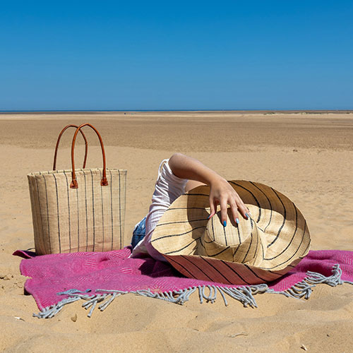 Raffia pinstripe bag and Mimosa Hat from BasketBasket